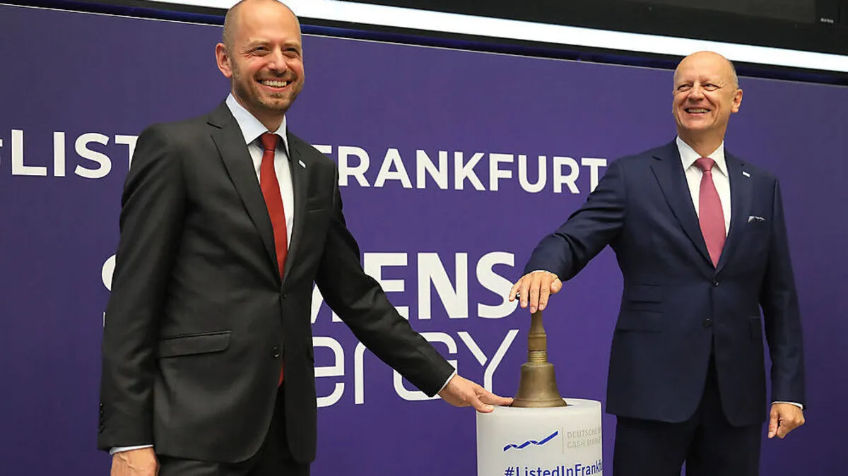 Christian Bruch, Finanzvorstand der Siemens AG, CFO und Ralf Thomas, Vorstandsvorsitzender der Siemens AG, CEO, beim Börsegang der Siemens Energy