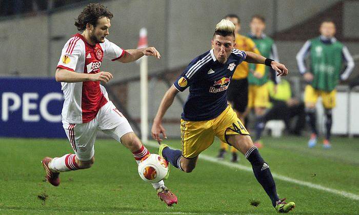 Daley Blind gegen Salzburgs Kevin Kampl im februar 2014