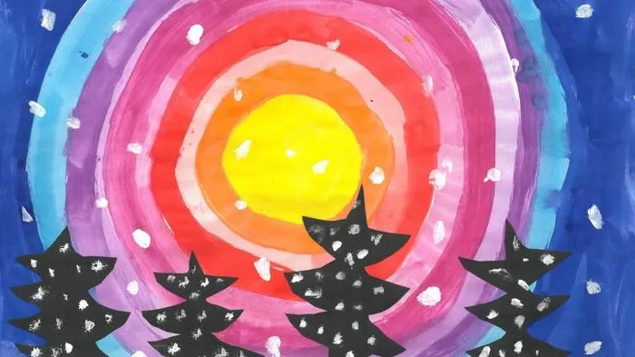 1. Dezember: Ein verschneites Weihnachtsbild hat Hanna Bešic (9 Jahre) aus Bleiburg gemalt