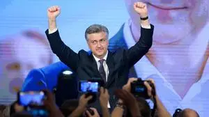 240418 -- ZAGREB, April 18, 2024 -- Prime Minister Andrej Plenkovic gestures to supporters in the election headquarters in Zagreb, Croatia, April 17, 2024. The ruling center-right Croatian Democratic Union HDZ, led by Croatian Prime Minister Andrej Plenkovic, won most seats in the parliamentary elections on Wednesday, but failed to obtain enough seats to form a government independently. Igor Soban/PIXSELL via Xinhua CROATIA-ZAGREB-PARLIAMENTARY ELECTIONS LixXuejun PUBLICATIONxNOTxINxCHN