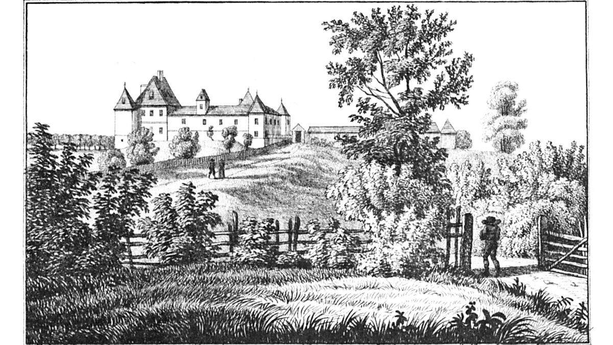 Das Schloss um 1830, gezeichnet von Josef Kuwasseg