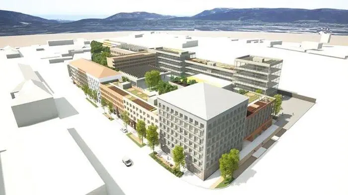 Das ist eine erste Visualisierung vom geplanten Stadtviertel am Westbahnhof Villach