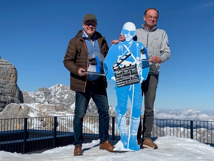 Festival-Leiter Robert Schauer und Georg Bliem, Chef der Planai-Hochwurzen-Bahnen, präsentierten am Dachstein das Programm des Mountainfilm Festival Graz