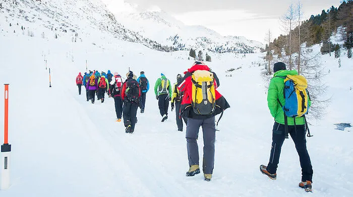 Die Landesstraße auf den Staller Sattel wird im Winter als Langlaufloipe genutzt