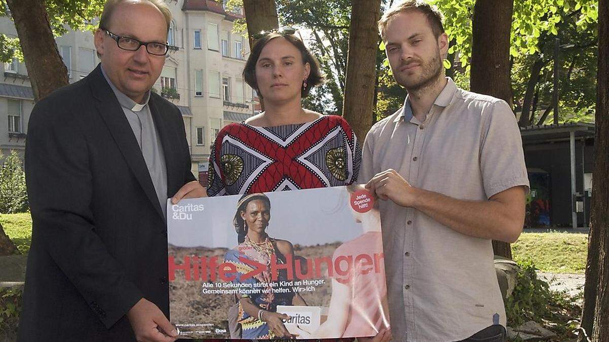 Bischofsvikar Hermann Glettler, Elisabeth Hartl (Caritas) und Thomas Klamminger (KMB)