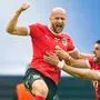 BERLIN,GERMANY,21.JUN.24 - UEFA EURO 2024, group stage, Austria vs Poland. Image shows the rejoicing of  Gernot Trauner and Florian Grillitsch (AUT). Photo: GEPA pictures/ Johannes Friedl
