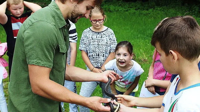 Auf Du und Du mit den Schlangen: Kinder der Volksschule Passail