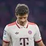 Thomas MUELLER MÜLLER,Bayern Muenchen, Enttaeuschung,Frust,enttaeuscht, frustriert,niedergeschlagen, Aktion,Einzelbild,angeschnittenes Einzelmotiv,Halbfigur,halbe Figur. Fussball Champions League / Viertelfinale FC Bayern Muenchen - Inter Mailand 1-2 am 08.04.2025 , A L L I A N Z A R E N A. *** Thomas MUELLER MÜLLER,Bayern Muenchen , disappointment,frustration,disappointed,frustrated,dejected,action,single picture,cropped single motif,half figure,half figure soccer Champions League quarterfinal FC Bayern Muenchen Inter Milan 1 2 on 08 04 2025 , A L L I A N Z A R E N A