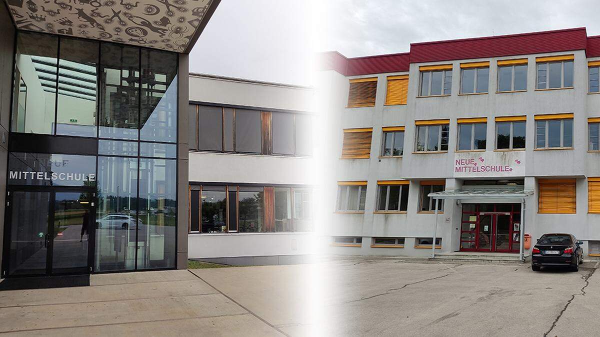 Einer der beiden Mittelschulstandorte, Kühnsdorf (links) oder Eberndorf (rechts), wird in den nächsten Jahren geschlossen