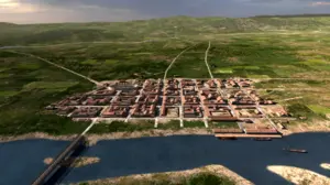 So könnte Flavia Solva an der Mur ausgesehen haben, hier auf einem Rendering von Juan Torrejón-Valdelomar 