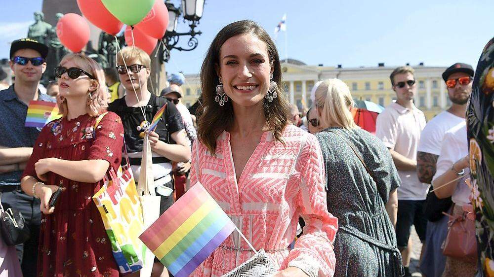Sanna Marin Anfang Juli bei der Pride in Helsinki.