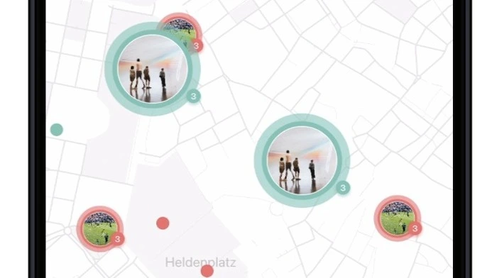 Die verschiedenen Kreise weisen auf das Geschehen vor Ort hin. Grüne, große Kreise zeigen gute Stimmung und reges Treiben, zum Beispiel auf einem Flohmarkt in der Villacher Innenstadt. Rote, kleine Kreise würden bedeuten, dass am Flohmarkt nichts los ist, es sich nicht lohnt.