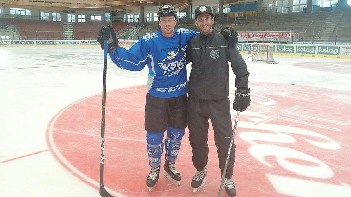 NHL-Star Michael Raffl und Techniktrainer Paul Ullrich