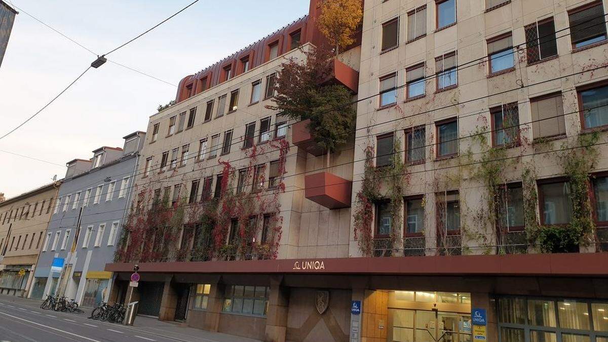 Die Pflanzen am Uniqa-Gebäude in der Annenstraße zeigen sich in bunten Herbstfarben 