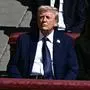 US President Donald Trump (L) and First Lady Melania Trump sit alongside leaders as they attend the late Pope Francis' funeral ceremony at St Peter's Square at the Vatican on April 26, 2025. (Photo by Filippo MONTEFORTE / AFP)