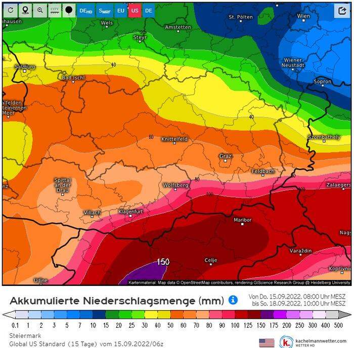 Es gibt Modelle, die für den Süden Österreichs enorme Regenmengen voraussagen