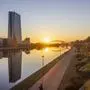river Main, European Central Bank ECB , sunrise Frankfurt am Main Frankfurt Rhein-Main Hessen, Hesse Germany