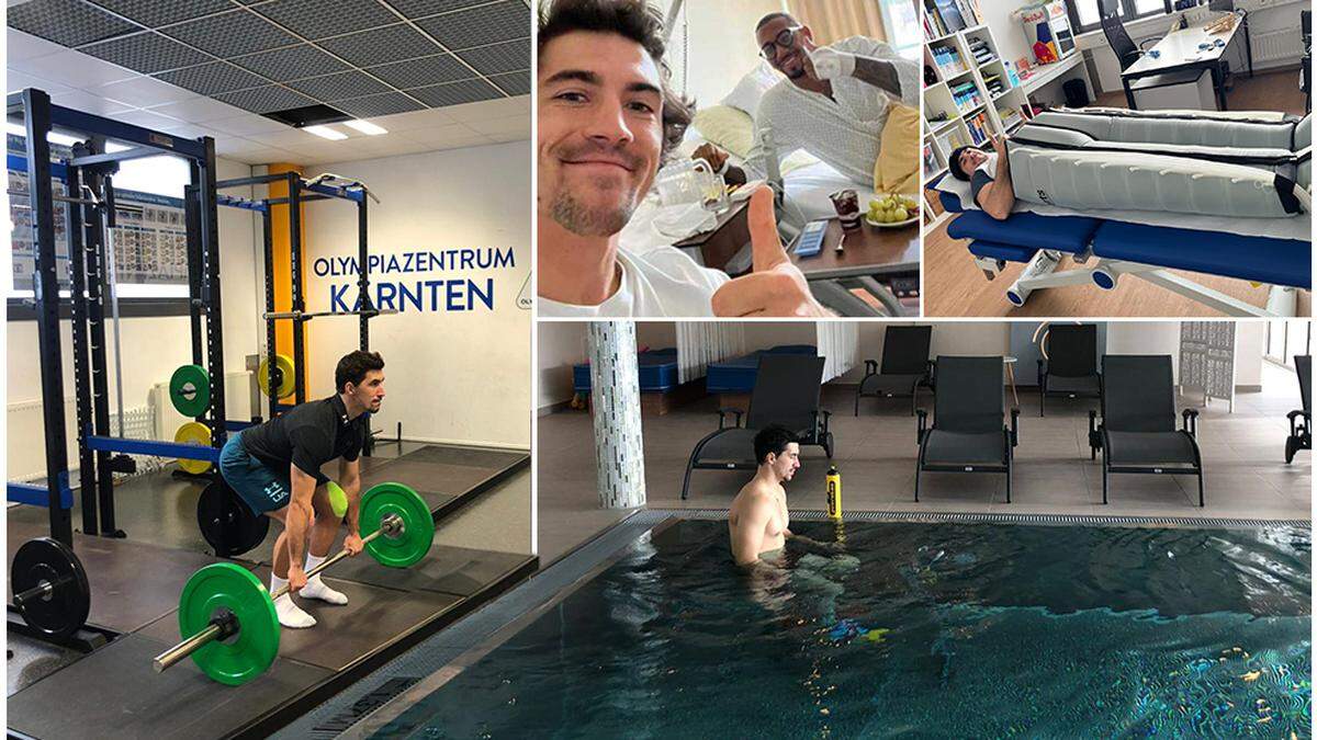 Moritz Opetnik am Unterwasserrad und beim Krafttraining. Sein Zimmerpartner im November war Kicker Jerome Boateng