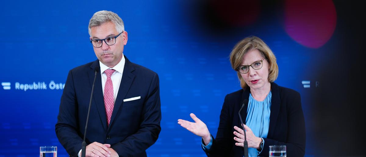 Finanzminister Magnus Brunner (ÖVP) und Umweltministerin Leonore Gewessler (Grüne)