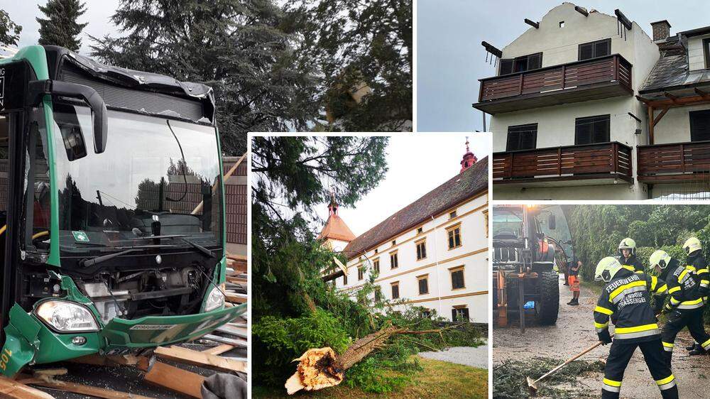 Bauteile von einem Dach trafen in Graz einen Bus. Im Schlosspark Eggenberg stürzten Bäume um, im Grazer Westen war ein Hausdach abgedeckt