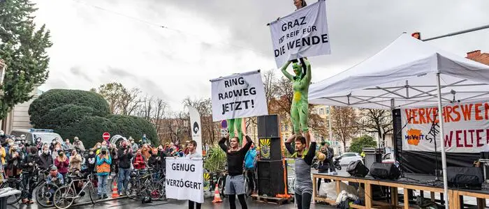 Archivfoto: 2020 luden Fridays for Future, Move It und Students for Future am Grazer Opernring zum Ringradeln für den Klimaschutz