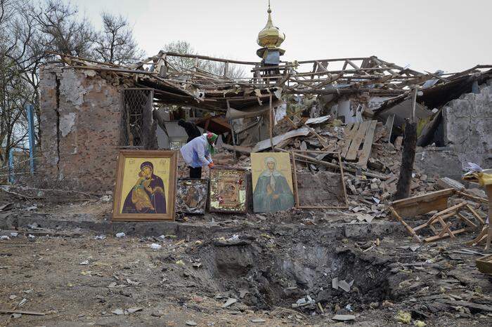 Eine zerstörte Kirche in der Region Saporischschja.