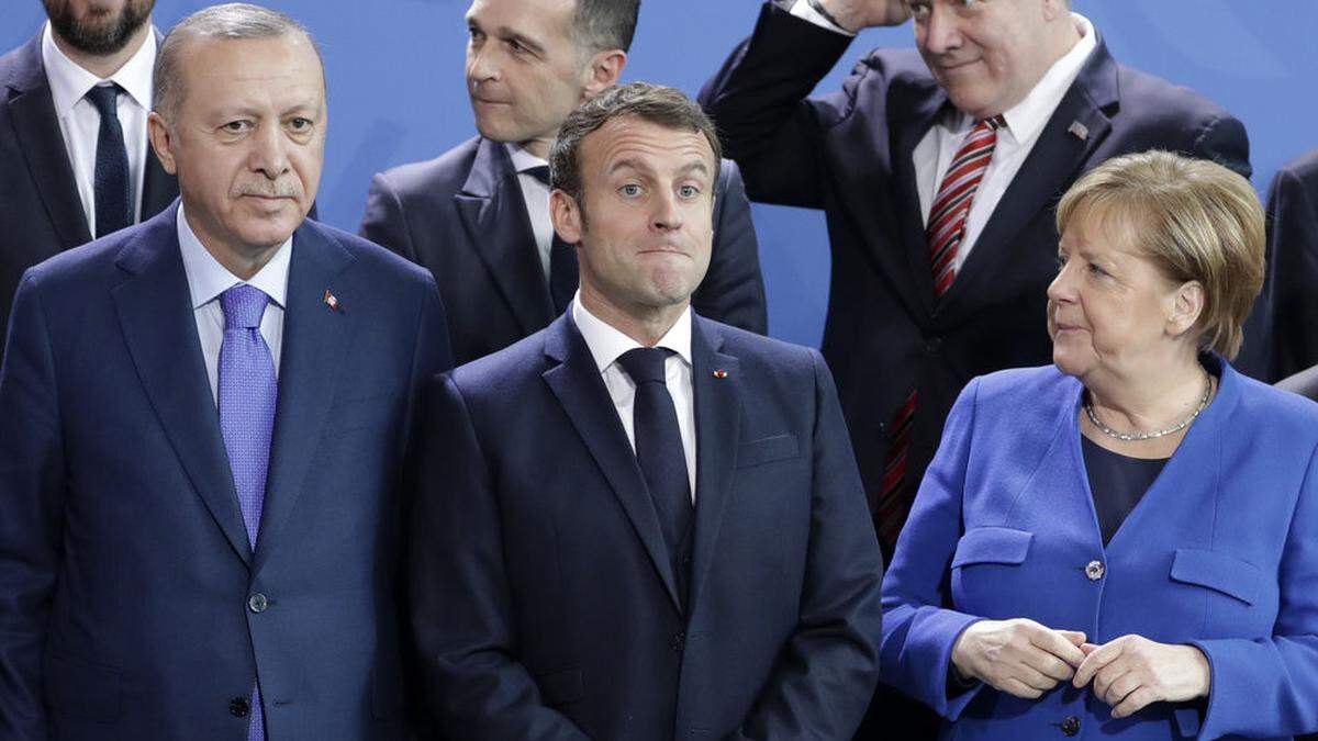 Erdogan, Macron und Merkel (hier bei der Libyen-Konferenz vor einigen Wochen) 