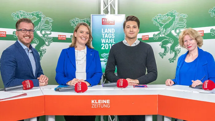 Spannende Diskussion: Oliver Wieser (SPÖ), Hedwig Staller (FPÖ) und Niko Swatek (Neos) mit Moderatorin Claudia Gigler
