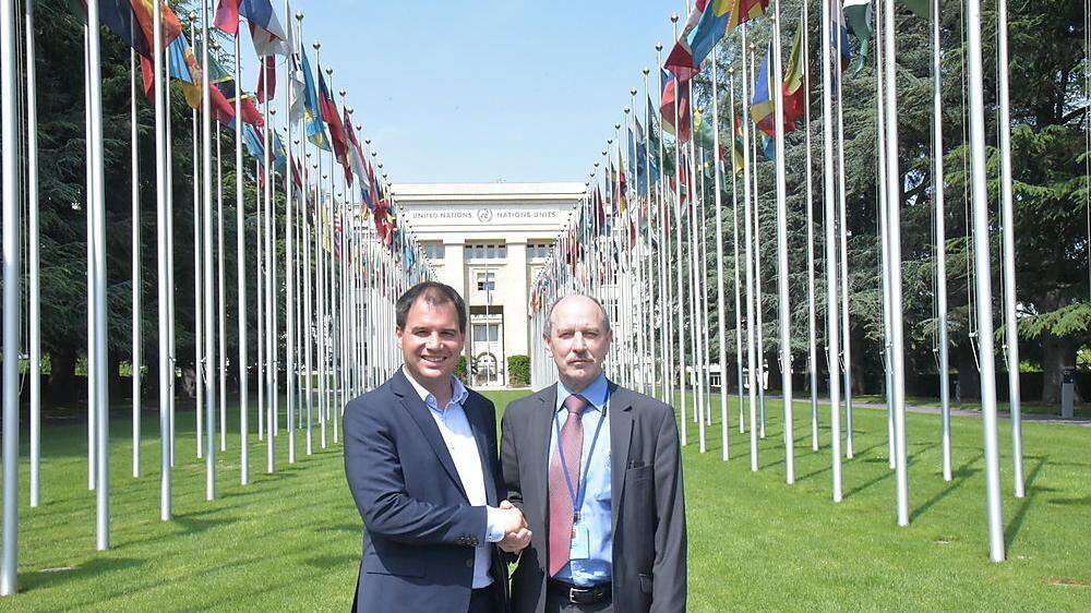 Michael Schickhofer (l.) mit Rudolf Müller bei der UNO in Genf