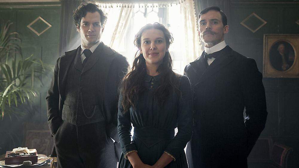 Die Holmes-Geschwister: Sherlock (Henry Cavill), Enola (Millie Bobby Brown), Mycroft (Sam Claflin) 