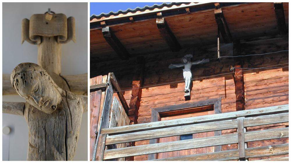 Bis 2001 war das romanische Kruzifix noch auf der Jaga-Alm. Ausgestellt wird das 800 Jahre alte Kreuz im Gemeindezentrum Thurn 