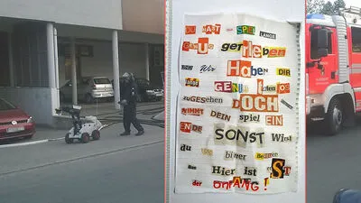 Dieser Drohbrief wurde bei den Rauchkörpern gefunden