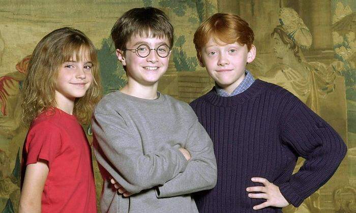 Emma Watson, Daniel Radcliffe und Rupert Grint im Rahmen der ersten Verfilmung 2001