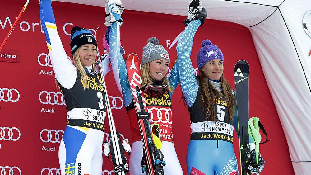 Slalom Aspen II: Shiffrin (M.) vor Hansdotter (l.) und Strachova 