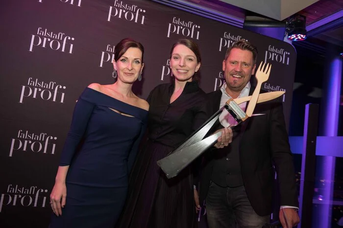 Alexandra Gorsche (Herausgeberin Falstaff PROFI), Ehrenpreisträgerin Eveline Wild (Konditorenweltmeisterin, »Der WILDe Eder«), Mike Süsser (TV-Star und Moderator)