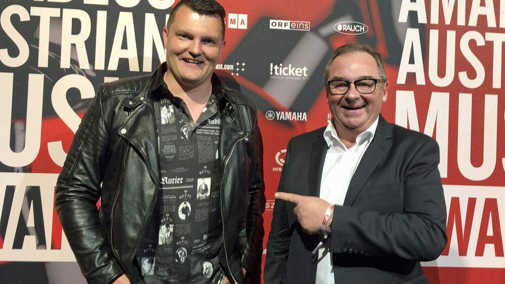 Norbert Lambauer (links) mit Geschäftspartner und Agenturchef Sepp Adlmann bei den Amadeus Awards