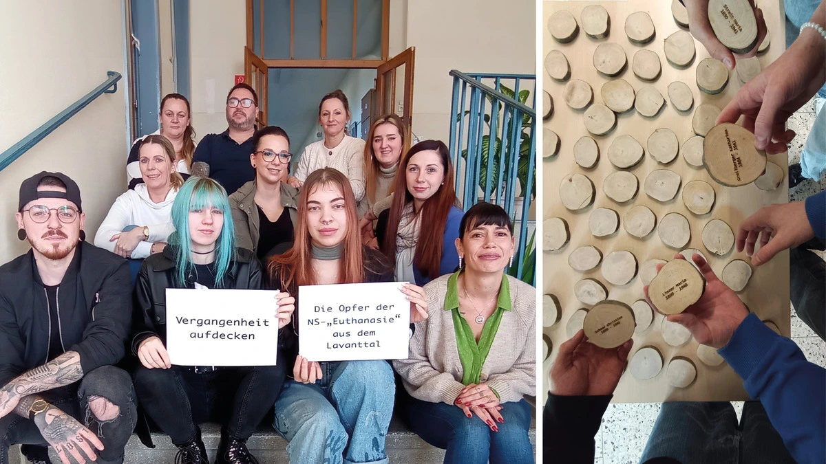 Das Projektteam: die 1SOBB der Schule für Sozialberufe Wolfsberg mit ihrem Geschichtelehrer Alexander Verdnik