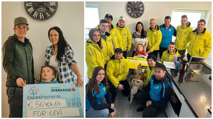 Florian Lerchbaumer und die Mitglieder der Horden Pass Lainach überreichten der Familie von Levi die Spenden