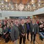 Köflachs Bürgermeister Helmut Linhart, Historiker Ernst Lasnik, Archäologe Daniel Modl und Höhlenforscher Anton Schildberger im Volksheim Köflach
