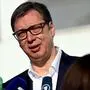 President of Serbia, Aleksandar Vucic speaks to media after casting his vote, at voting station in Serbian capital, Belgrade, on general elections day, April 3, 2022. (Photo by ELVIS BARUKCIC / AFP)