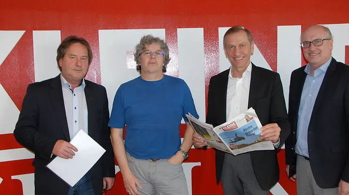 Harald Bachmaier, AK-Präsident Josef Pesserl und AK-Direktor Wolfgang Bartosch besuchten das Regionalbüro der Kleinen Zeitung in Feldbach