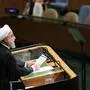 NEW YORK, NEW YORK - SEPTEMBER 25: Iranian President Hassan Rouhani speaks at the 74th United Nations (U.N.) General Assembly on September 25, 2019 in New York City. The United Nations General Assembly, or UNGA, is expected to attract 84 heads of state and 44 heads of government in New York City for a week of speeches, talks and high level diplomacy concerning global issues. New York City is under tight security for the annual event with dozens of road closures and thousands of security officers patrolling city streets and waterways.   Spencer Platt/Getty Images/AFP