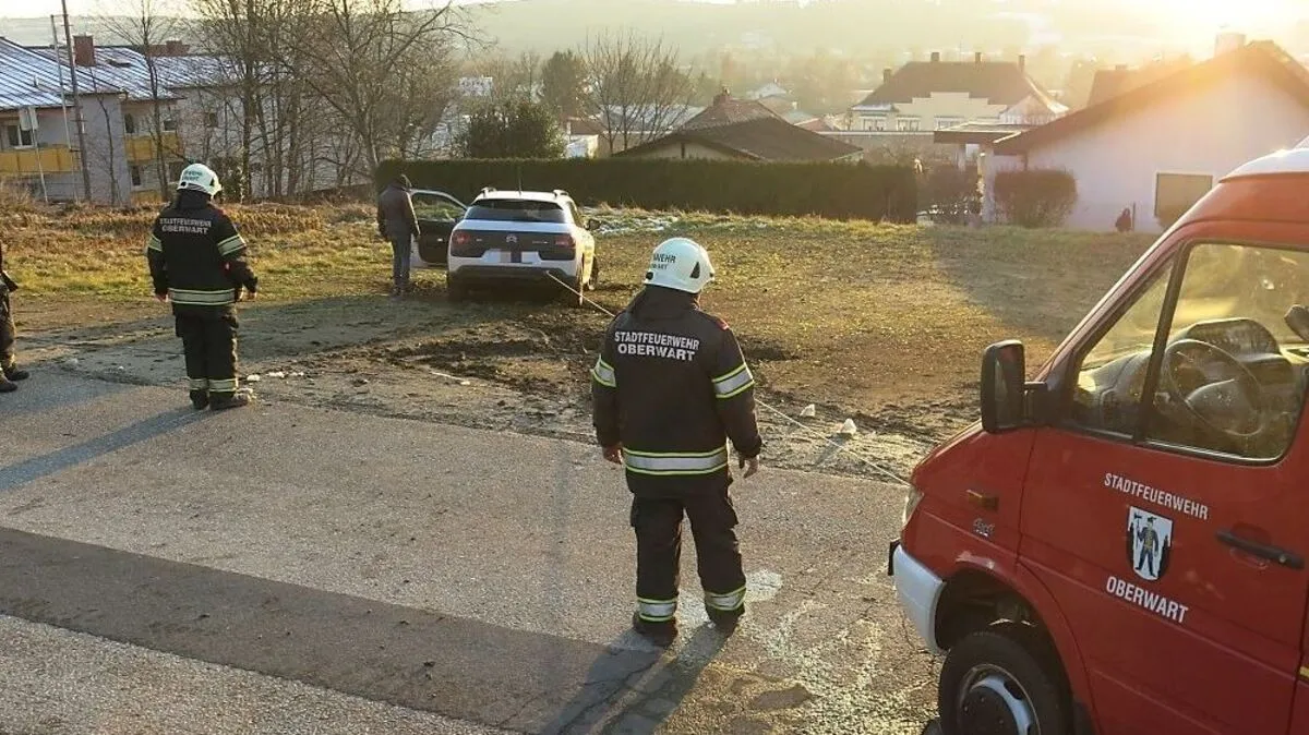 Die Feuerwehr zog das Auto aus der Wiese