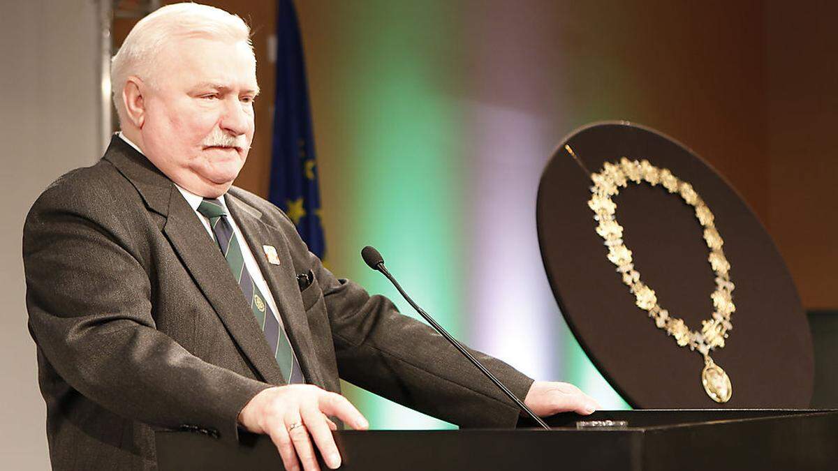 Friedensnobelpreisträger Lech Walesa bei seiner Rede beim Grazer Sondergemeinderat