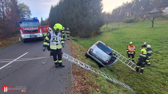 Die Feuerwehrleute sicherten das Fahrzeug