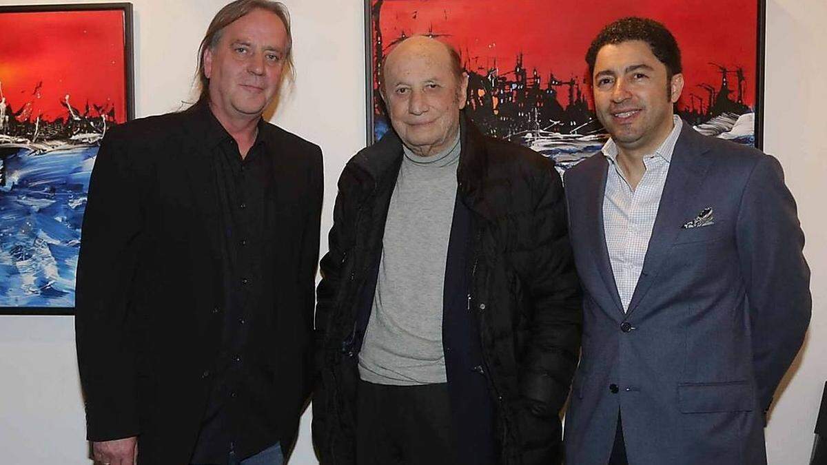 Sigi Kulterer mit Kunstkritiker Francesco Alberoni und dem Direktor der Milano Art Gallery, Salvo Nugnes