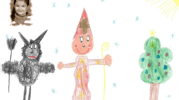 Hinter dem ersten Türchen stecken Nikolaus und Krampus von Leonie Lugger (6) aus Maria Luggau im Lesachtal.