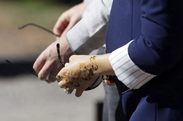 In der Stadt Asni im Atlas-Gebirge bekam die 37-jährige Herzogin in einer Henna-Zeremonie die linke Hand bemalt.