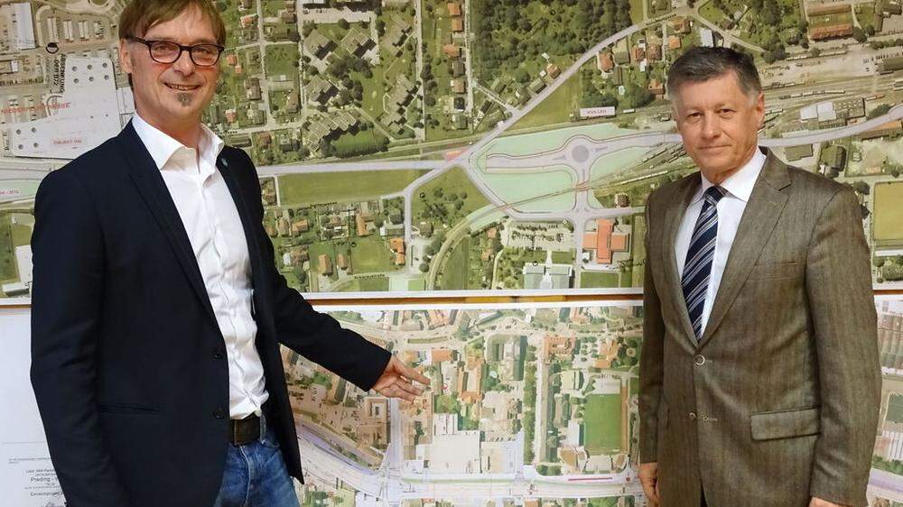 Regierungskommissär Erwin Eggenreich und Landesrat Gerhard Kurzmann verkündeten den Baustart für Abschnitt 3a der Weizer Ortsdurchfahrt offiziell