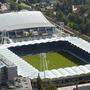 Eine alte Luftaufnahme vom Fußballstadion in Liebenau 